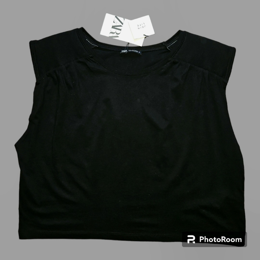NWT Zara cropped padded shoulder black tank top XL
